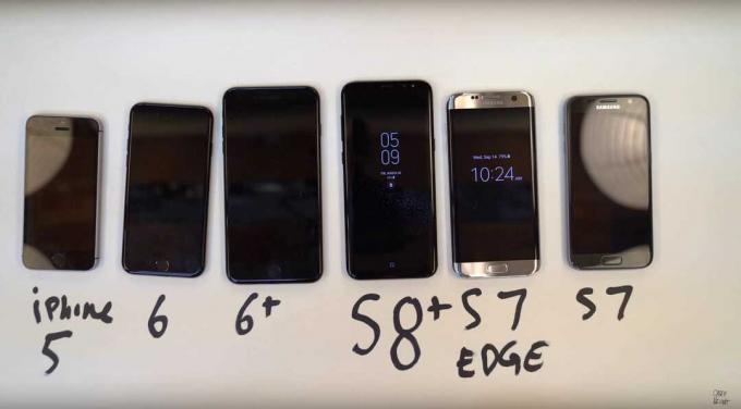 S8, eski akıllı telefonların yanında çarpıcı görünüyor.