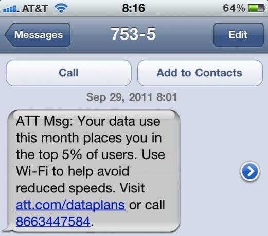 Ostrzeżenie o danych AT&T