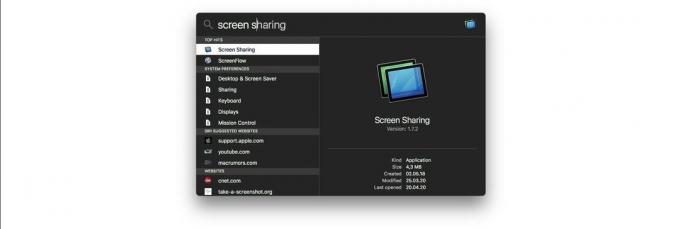 გამოიყენეთ Spotlight თქვენს Mac- ში ეკრანის გაზიარების პროგრამის გასახსნელად.