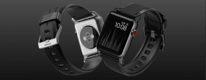 Nomad Rugged Strap აყენებს ელეგანტურ ირონია Apple Watch სპორტულ ჯგუფს.