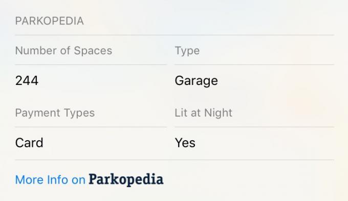 informacije o parkiranju v Apple Maps