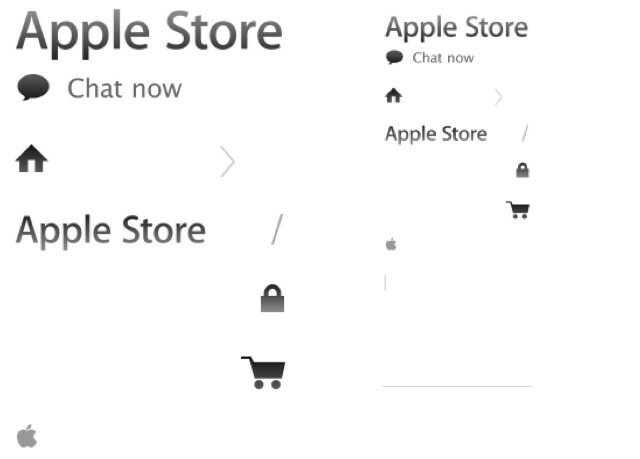 Apple– ის არსებული გრაფიკა (მარცხნივ) და ახალი მაღალი რეზოლუციის.