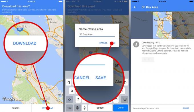 Cómo guardar mapas sin conexión con Google Maps para iPhone (paso 2 de 2).
