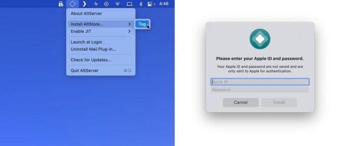 Mac के साथ iPhone पर AltStore इंस्टॉल करना।