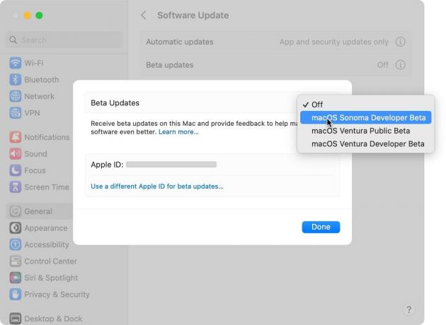 Váltás a macOS Sonoma Developer Beta rendszerre.