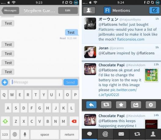 O aplicativo Mensagens e o Tweetbot com o tema Flaticons.