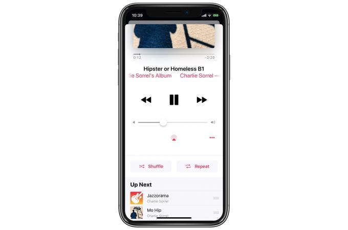 Старият начин за разбъркване и повторение на песни и албуми в Apple Music.