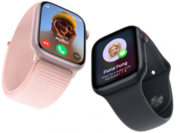 Apple Watch Series 9 vaaleanpunaisena ja keskiyönä
